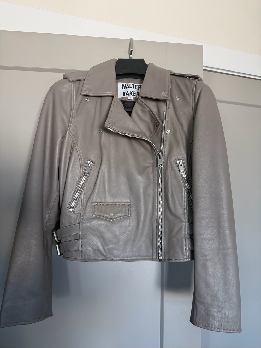 Walter Baker Gray Taupe Leather Moto Jacket